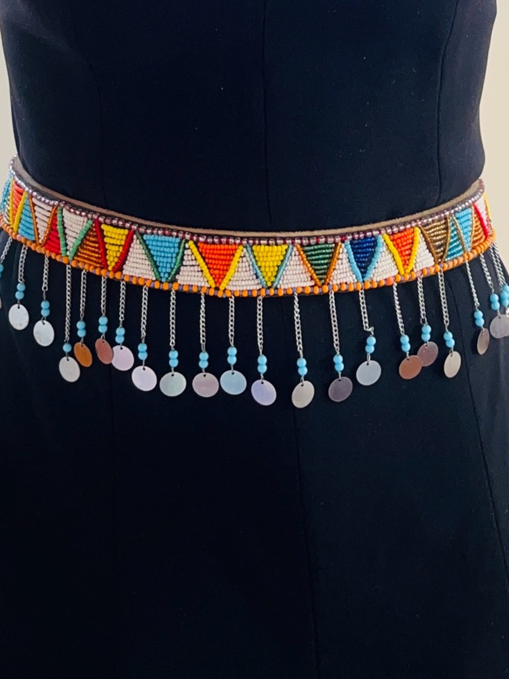 Vintage - hand Beaded Multicolor Belt with dangles - Picture 2 of 4